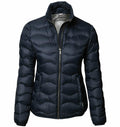 The Nimbus NB60F puffer jacket, featuring a dark hue, high collar, and front zipper, is showcased against a white background.