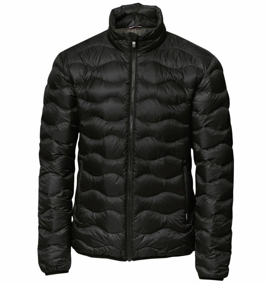 Introducing the Nimbus NB60M: a sleek black puffer jacket featuring a front zipper, high collar, and a stylish quilted design.