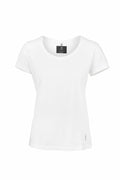 Short-sleeve white t-shirt from Nimbus's NB72F product line, featuring a black label inside the collar, displayed on a white background.