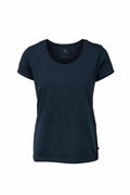 The NB73F by Nimbus is a plain black short-sleeve T-shirt featuring a round neckline, showcased against a white background.