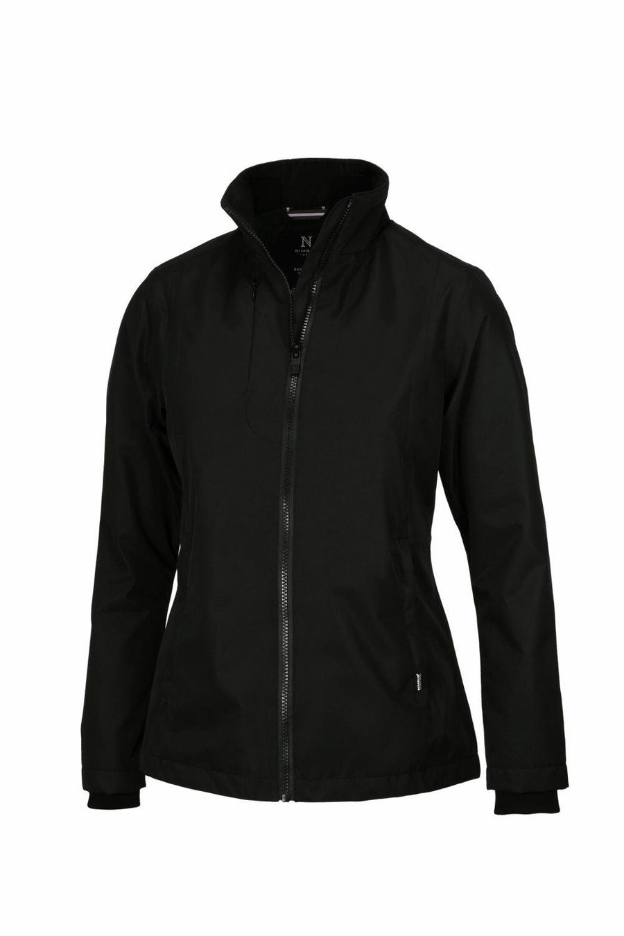 Nimbus NB82F black zip-up jacket featuring a high collar and long sleeves against a white background.
