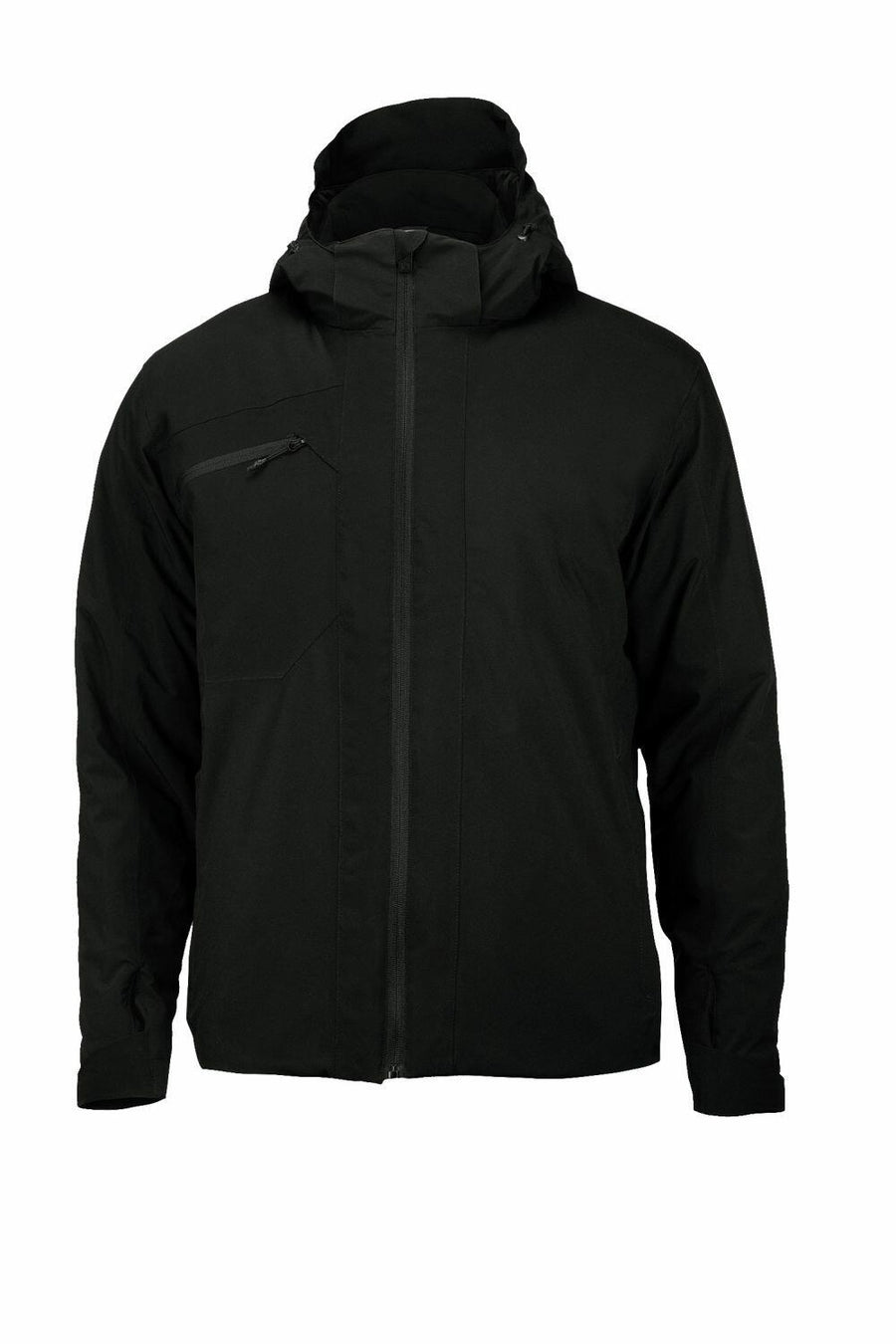Nimbus's NB88M is a black hooded jacket featuring a front zipper and a zippered pocket on the left chest.