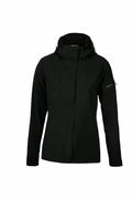 Introducing the NB89F by Nimbus: A stylish black hooded jacket with both zipper and button closure, complete with a convenient zip pocket on the left sleeve.