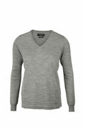 Nimbus’s NB92F gray V-neck long-sleeve sweater showcased on a white background.