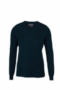 Nimbus NB92F sweater in a dark green hue, featuring a V-neck design and long sleeves, presented against a plain white background.