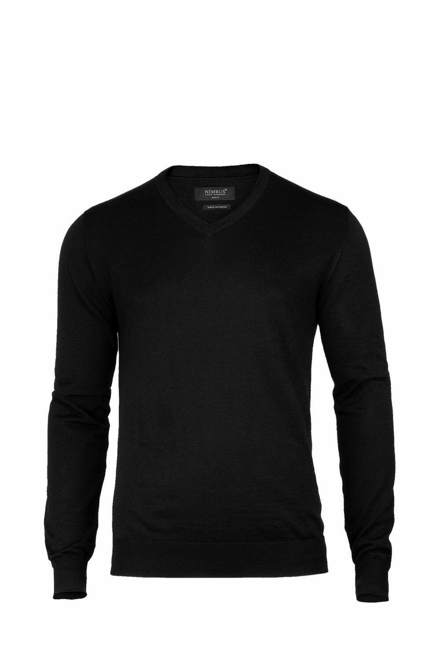 Nimbus NB92M sweater, featuring a black V-neck design and long sleeves, displayed on a simple white background.