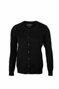 Nimbus NB93F black button-up cardigan featuring long sleeves and a crew neckline.