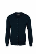 Product NB93F, a dark blue cardigan by Nimbus featuring a round neckline and buttoned front, is showcased against a white background.