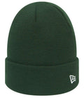 A New Era NE002 dark green knit beanie featuring a folded cuff and a discreet white logo on the side.