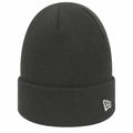A black knit beanie from New Era, featuring a small white logo on the front, product number NE002.