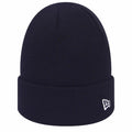 A navy blue knit beanie with a folded brim from New Era. The NE002 model features a small white logo on the side of the brim.