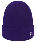 A New Era NE002 purple knit beanie featuring a small white logo on the cuff.