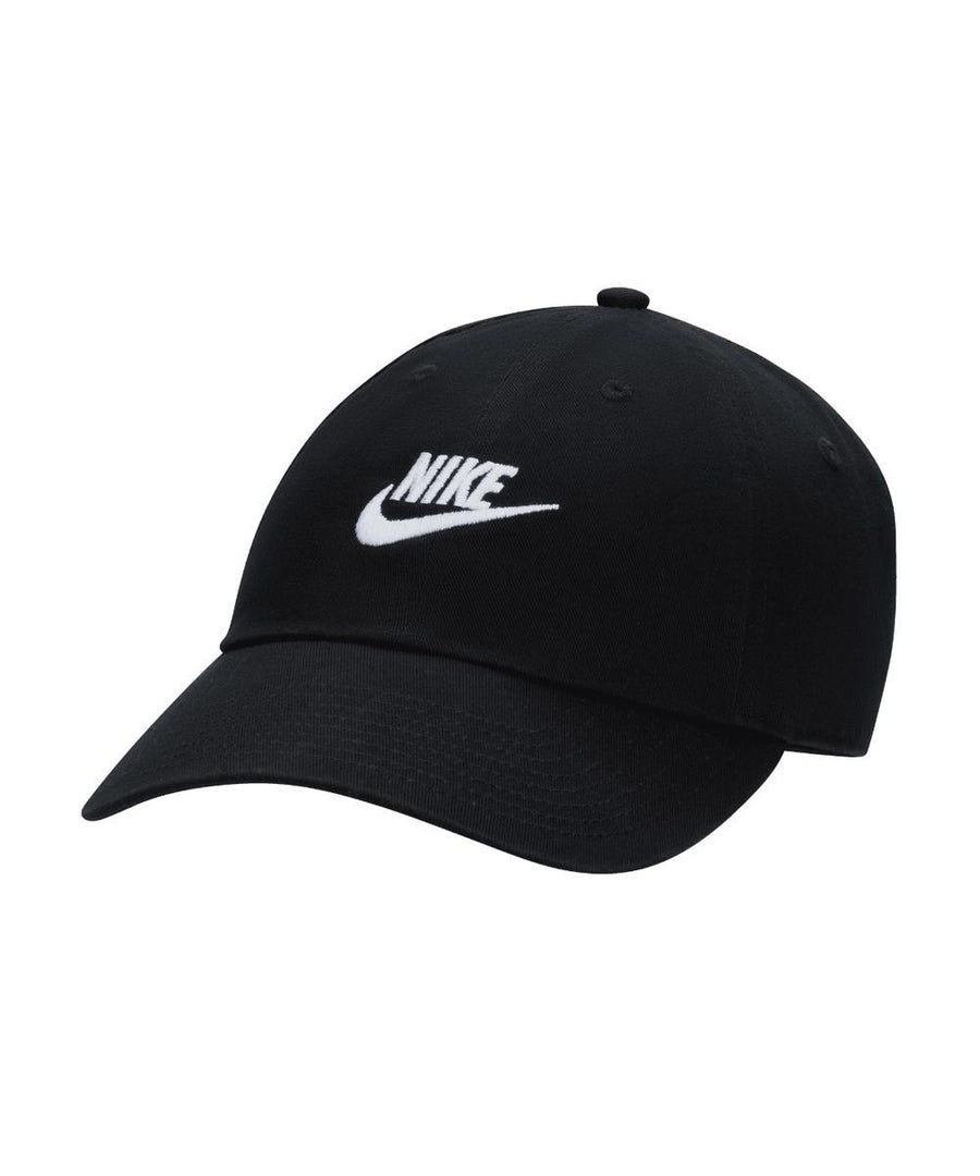 A black cap from the Caps collection features a white Nike logo and swoosh on the front, displayed against a plain white background.
