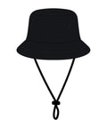 The Hats product is a black bucket hat featuring a chin strap and adjustable toggle, displayed against a white background.