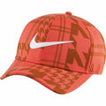 Nike NK327 cap in a red and orange checkered pattern, featuring a white swoosh logo on the front.