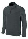 Nike's NK339 quarter-zip pullover, featuring a dark green hue, ribbed texture, and long sleeves, is displayed on a white background.
