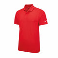 Product NK342 is a vibrant red polo shirt featuring short sleeves, a collar, and a button placket. The left sleeve prominently displays the Nike logo.