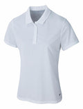 A smooth and lightweight polo shirt by Nike, model NK344, featuring a plain white design with short sleeves, a collar, and three buttons at the top.