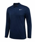 Nike NK354 long-sleeve polo shirt in navy blue featuring a white swoosh logo on the chest.