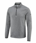 Nike's NK355 is a gray quarter-zip pullover featuring long sleeves and a black zipper, with the Nike logo on the left sleeve.