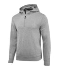 Nike's NK357 hoodie features a soft, casual fabric in gray, complete with a half-zip front, long sleeves, and a hood.