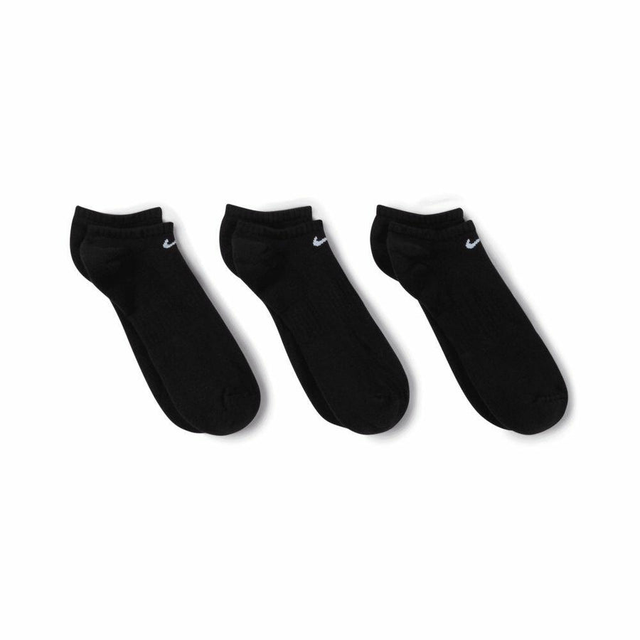 Three pairs of Nike NK360 black ankle socks featuring small logos near the cuffs.