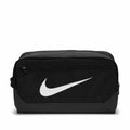 Nike's NK362 toiletry bag features a sleek black design accented with the iconic white swoosh logo on the front, complemented by a convenient zippered pocket.