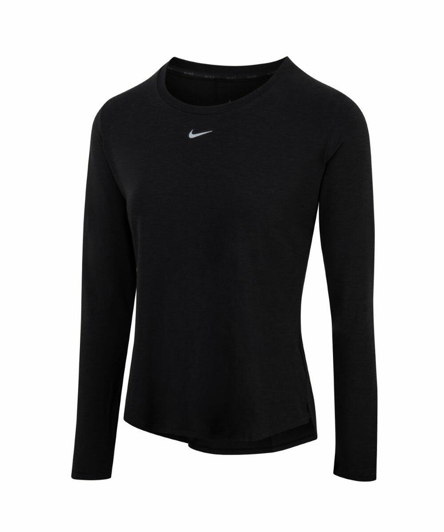 Nike long-sleeve shirt in black featuring a small white logo on the front, identified as Product NK378, showcased against a white background.