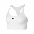 Nike's NK379, a white sports bra featuring a black logo on the front.