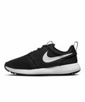 The NK382 from Nike is a sneaker featuring a black design with a white swoosh logo on the side and a white sole.