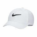 A white baseball cap featuring a black logo from Nike, known as product NK385.
