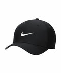 Black baseball cap with a white Nike swoosh logo on the front, known as the NK386 by Nike.