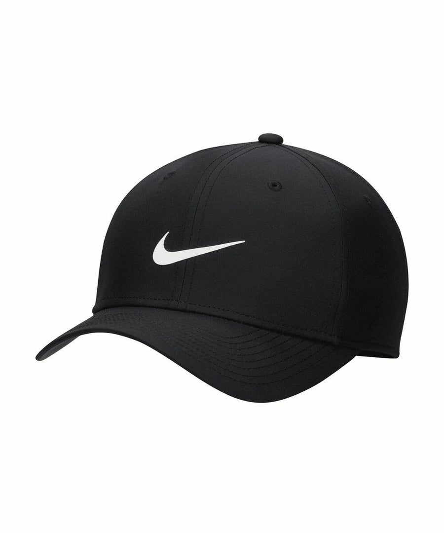 Black baseball cap with a white Nike swoosh logo on the front, known as the NK386 by Nike.