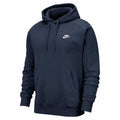 The NK387 by Nike is a dark blue hooded sweatshirt showcasing a white logo on the left chest. It includes long sleeves, an adjustable drawstring hood, and a front kangaroo pocket.