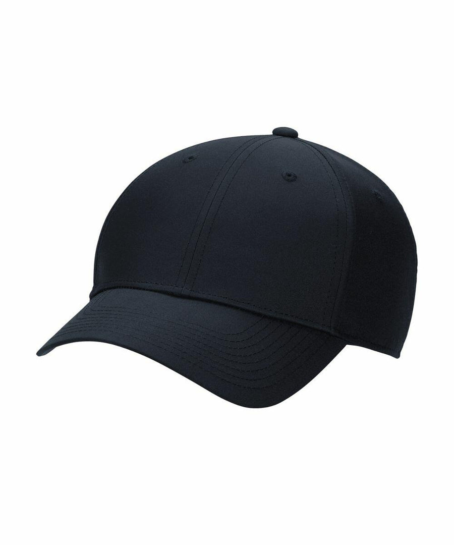 A plain black baseball cap with a curved visor and six-panel design, the Nike NK393.