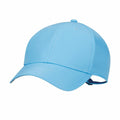 The NK393 by Nike is displayed, featuring a light blue color, curved brim, and an adjustable strap at the back against a plain white background.