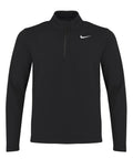 The Sports Overtops is a black Nike long-sleeve pullover with a quarter-zip front and a white Nike swoosh on the left chest, shown against a plain white background.