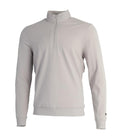 The Sports Overtops is a light grey long-sleeve pullover with a quarter-zip collar, ribbed cuffs, smooth fabric, and a small logo on the left sleeve near the wrist. It’s shown against a plain white background.