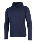 A navy blue long-sleeve hoodie from Nike, featuring a small white logo on the left wrist, displayed against a plain white background.