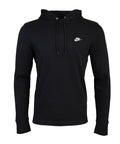 A black Hoodies sweatshirt with long sleeves, drawstring hood, and a small white Nike logo on the left chest is shown against a white background.