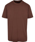 A plain brown T-shirt short-sleeve tee with a crew neckline, shown on a white background and featuring no visible logos or designs.