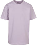 T-shirts in plain light purple, short-sleeved with a basic crew neck and relaxed fit, displayed from the front against a white background.
