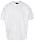 A loose-fit, plain white crew-neck T-shirt from T-Shirts is shown against a white background, featuring short sleeves and no patterns or graphics, with only a small black tag at the neckline.