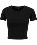 A fitted, plain black crop top with short sleeves and a crew neck is shown against a white background. The shirt is part of the T-Shirts collection and features no visible designs or logos.
