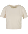A beige, short-sleeved cropped T-shirt with a round neckline and no visible logos or patterns is shown on a white background. Product name: T-Shirts.