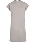 A light grey, knee-length T-shirt dress named "Dresses" featuring short sleeves, a high crew neckline, and a simple straight cut is displayed on a white background.