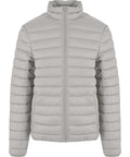 The Jackets product is a light grey, puffer-style jacket featuring horizontal quilting, a front zip, long sleeves, and a stand-up collar, shown on a plain white background.