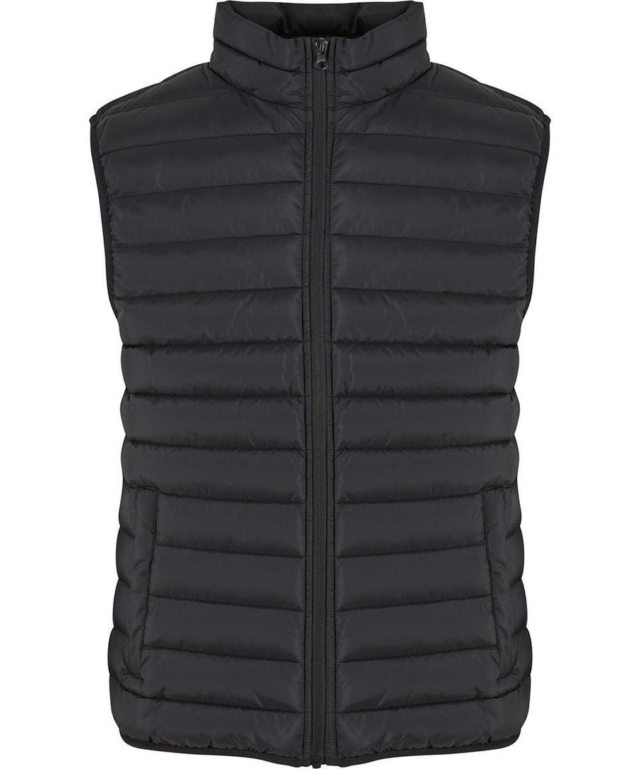 The Gilets & Body Warmers is a sleeveless, black quilted puffer gilet with horizontal stitching and a front zip, shown against a white background.