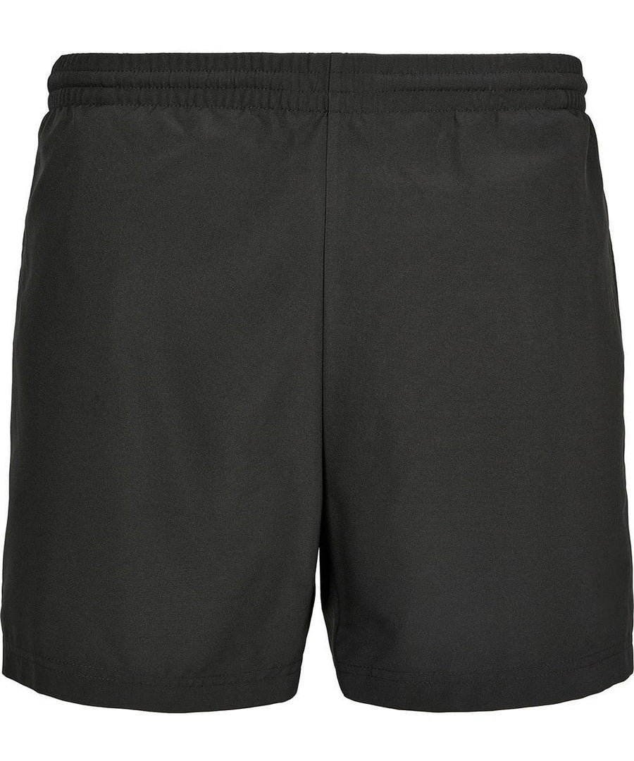 Black Shorts shown from the back feature an elasticated waistband and a minimalist design with no logos, patterns, or pockets.
