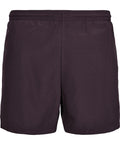 A pair of plain, dark-coloured shorts with an elasticated waistband, displayed from the back on a white background.